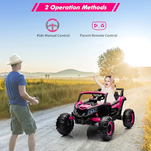 24V Ride On UTV Car, Battery Powered Electric Vehicles, Kids UTV with Remote Control, Spring Suspension,200W Motor, Metal Frame, USB, Music, LED Lights, Ride On Toy for Kids