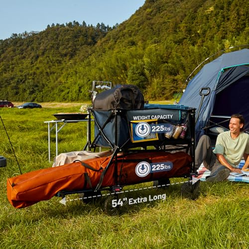 TIMBER RIDGE 400L Large Capacity Folding Double Decker Wagon, 54" Extra Long Extender Wagon Cart, 450lbs Heavy Duty Collapsible Wagon, All-Terrain Big Wheels for Camping, Sports, Shopping, Gray