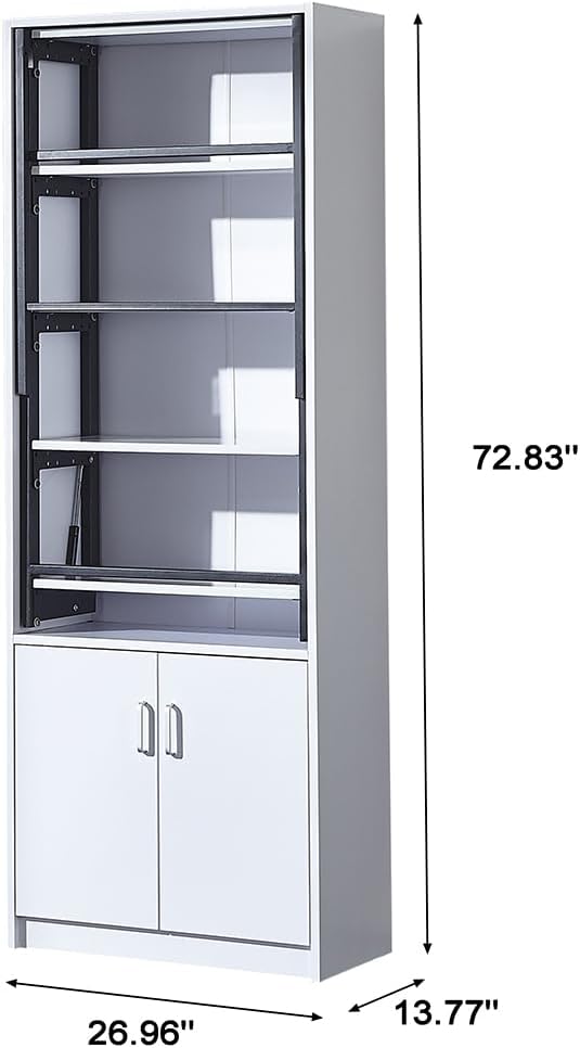 Large Fold-Out Convertible Writing Table, Wall Mounted Space Saving Fold Up Convertible Table with 4-Tier Storage Shelf, Multi-Function Murphy Desk for Home Office, 27" W x 14.6" D x 74.6" H