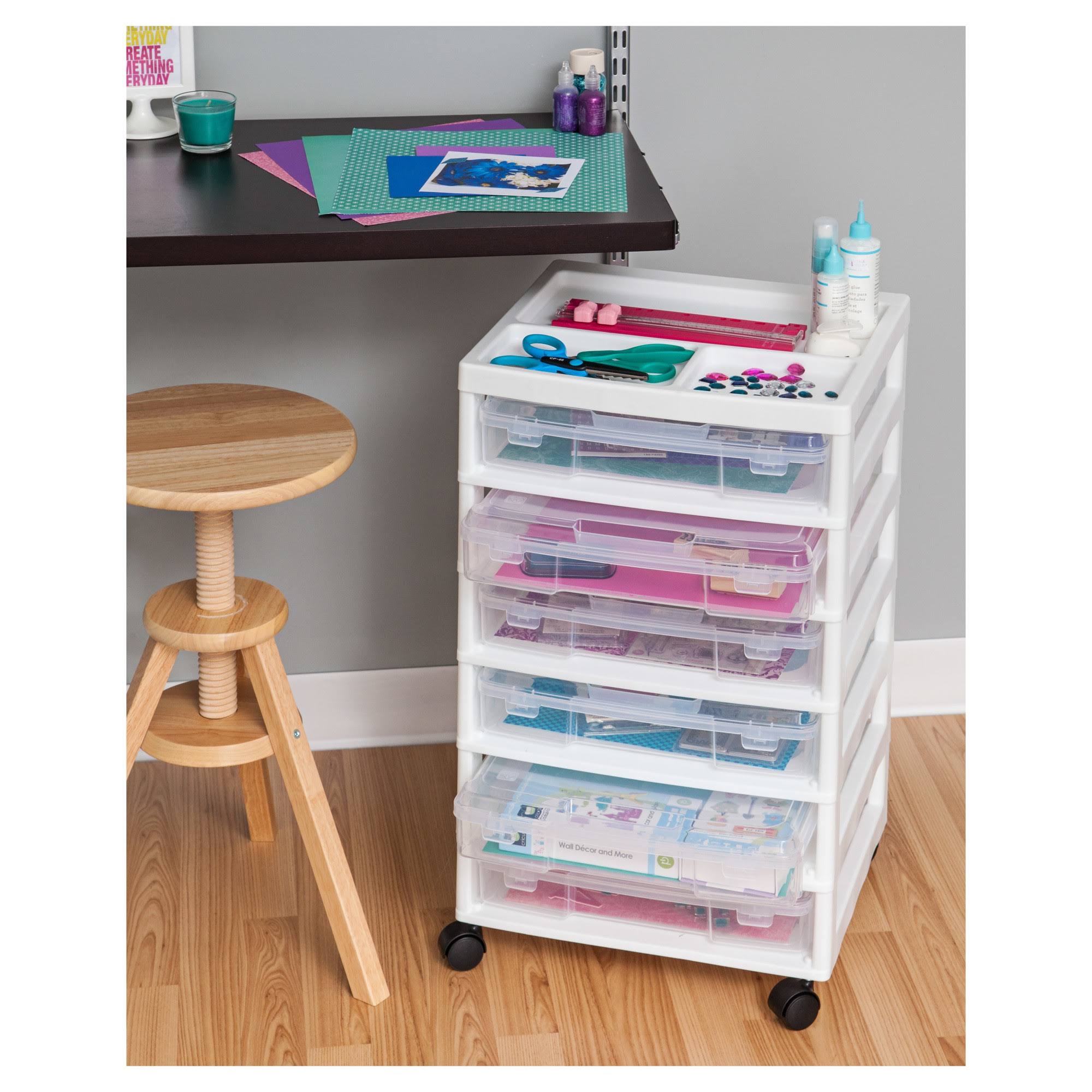 Iris 6-Case Scrapbook Cart with Organizer Top, White