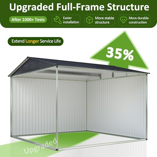 10x10 FT Outdoor Storage Shed, Metal Garden Tool Shed with Updated Frame Structure, Lockable Doors and Windows, Ideal for Backyard Garden Patio Lawn, Grey