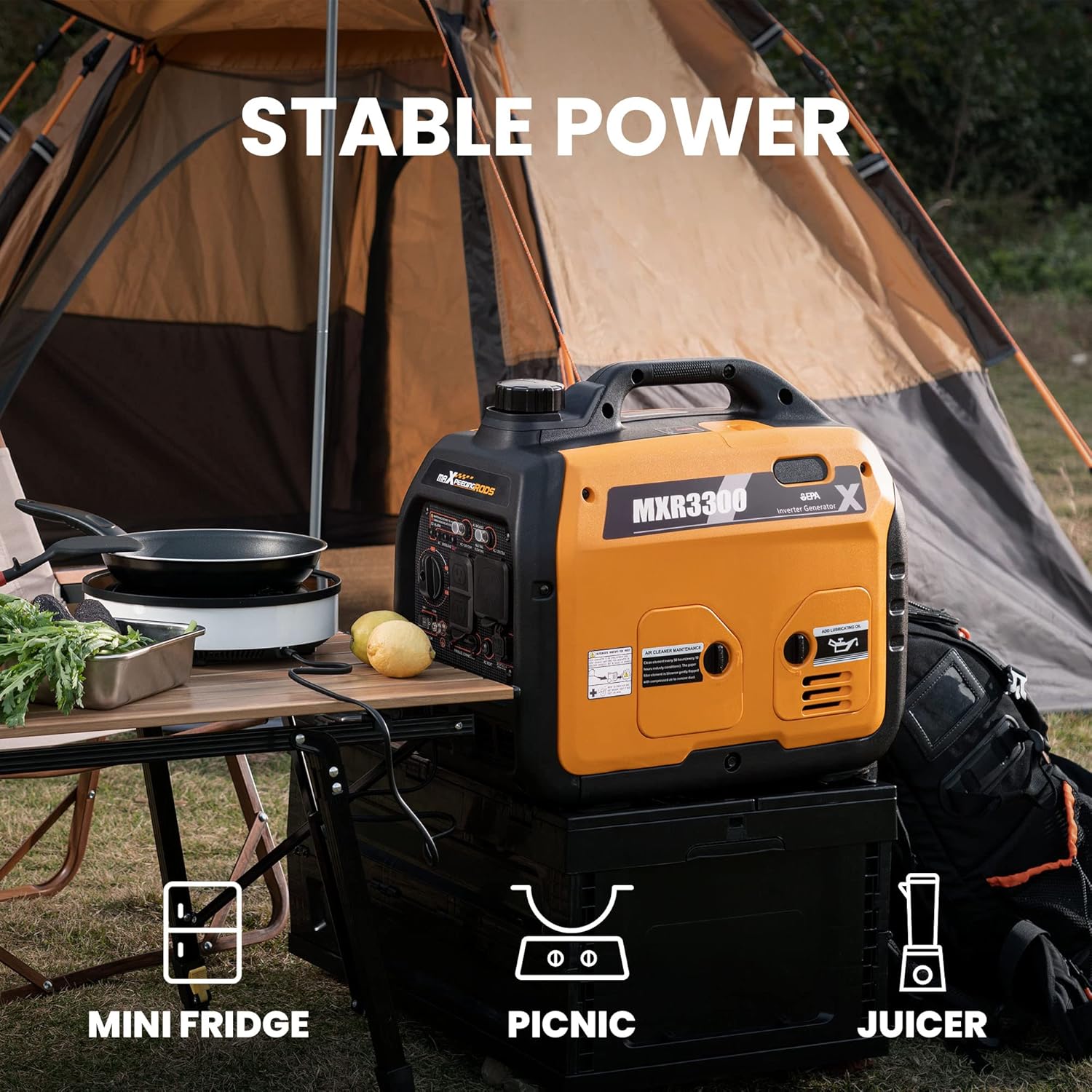 maXpeedingrods Portable Inverter Generator 3000W/3300W, Gas Powered Quiet Generator, EPA Compliant, for Home Camping Jobsites Woodwork, Co Alarm, RV Ready