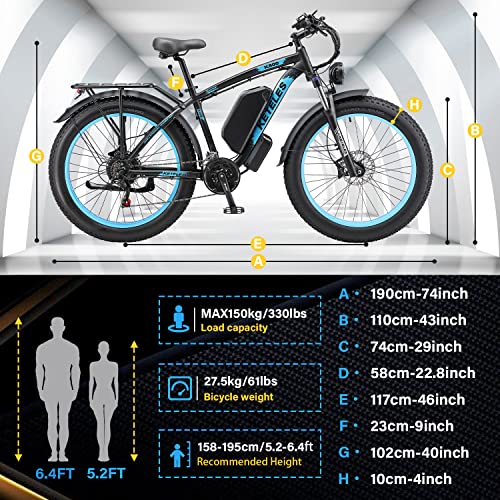 1000W/2000W Electric Bike for Adults Electric Bicycle Electric Mountain Bike with 48V 17.5AH/23AH Removable Battery 26" Fat Tire Ebike 21-Speed Gears Hydraulic Disc Brake Electric City Bike