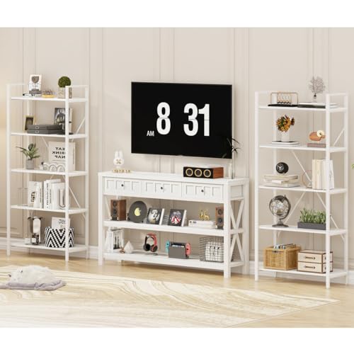 FATORRI Industrial Console Table for Entryway, Rustic Sofa Table with Shelf and 3 Drawers for Living Room, Farmhouse Foyer Table and Couch Table Behind Sofa (54.72 Inch Long, Walnut Brown)