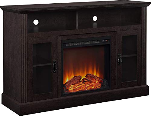 Ameriwood Home Chicago Fireplace TV Stand for TVs up to 50 Inch, Replaceable Electric Fireplace Insert Heater, Realistic Log and Flame Effect, For Living Room or Bedroom, Dove Gray
