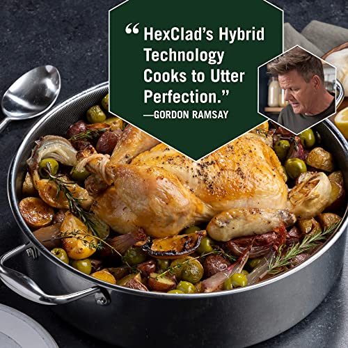 HexClad Hybrid Nonstick Deep Sauté Pan and Lid, Chicken Fryer, Dishwasher and Oven-Safe, Compatible with All Cooktops