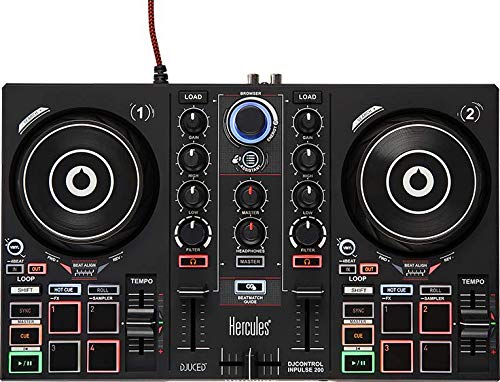 Hercules DJControl Inpulse 200 – DJ controller with USB, ideal for beginners learning to mix - 2 tracks with 8 pads and sound card - Software and tutorials included