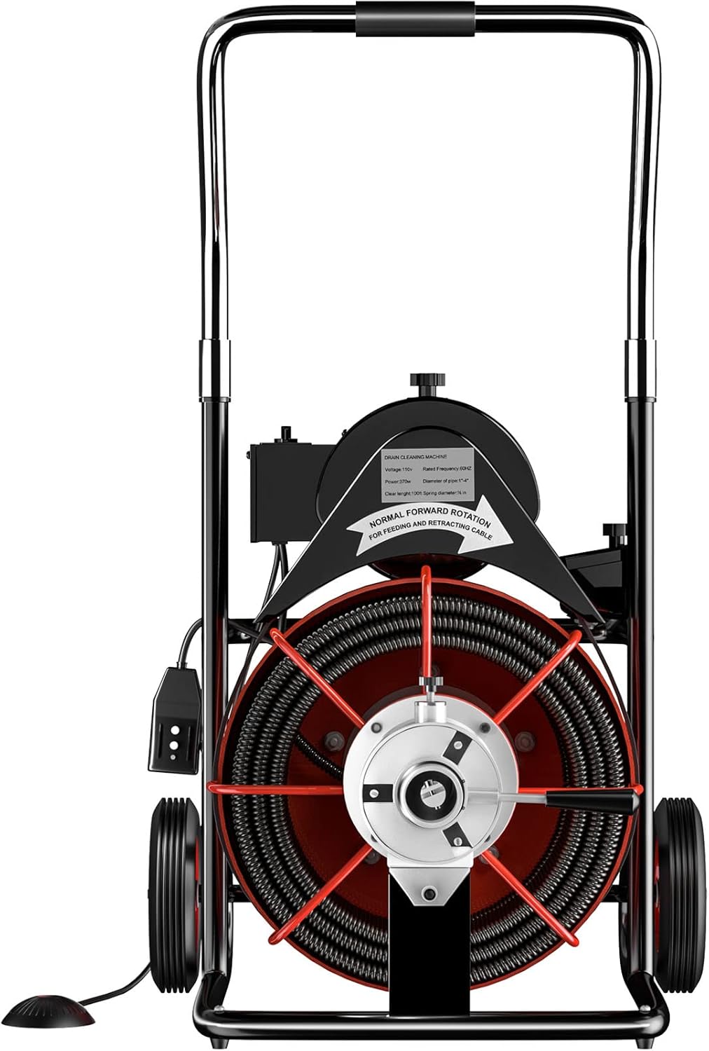 VEVOR 100 Ft x 3/8 Inch Cleaner 370W Open Drain Cleaning Machine for 1 to 4 inch Pipe, Red