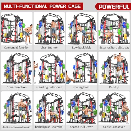 L05/07 Smith Machine，Multi-Function Squat Rack Power Cage with Cable Crossover System,with Weight Bench, Olympic Barbell Weight Set, for Home Gym