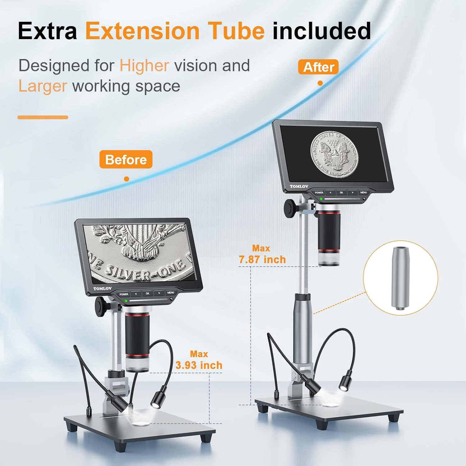 TOMLOV DM10 8.5'' Digital Microscope 50X-1300X Soldering Microscope, UHD Video Microscope with 12MP Ultra-Precise Camera Sensor for Adults, SD Card Include