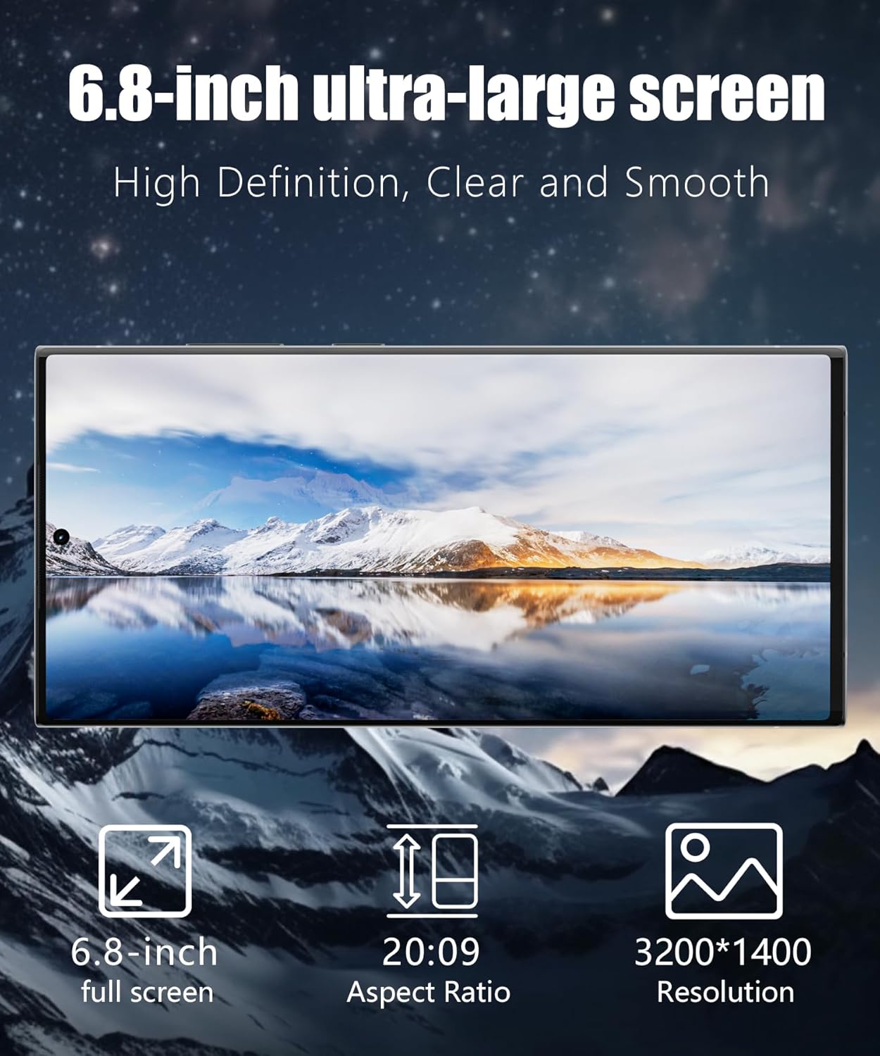 Unlocked Cell Phones,5G Smartphone,Android 13 Cell Phones,Snapdragon 8 Gen 3 with 8GB+256GB 6.8" HD Screen,108MP+72MP HD camera,Battery 6800mAh,Support Dual SIMFingerprint LockGPSFace ID (black)