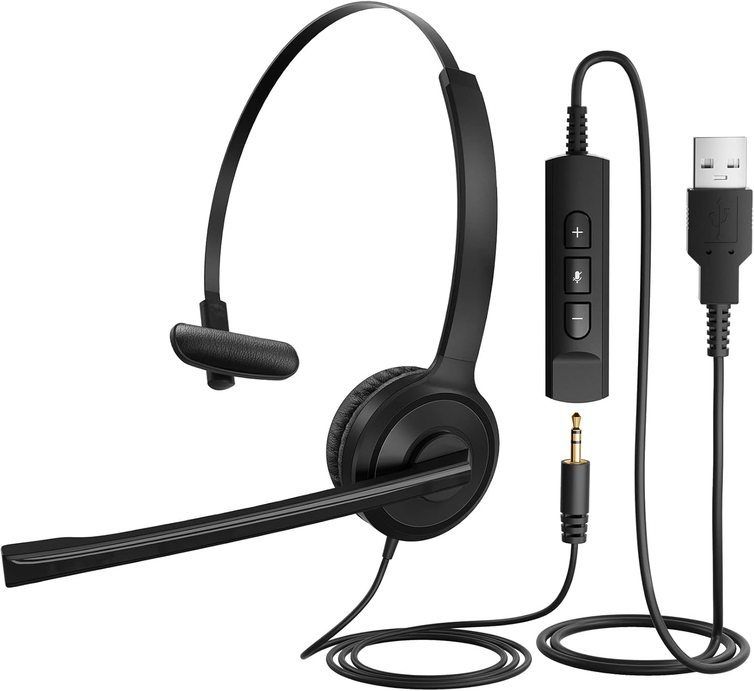 Phone Headsets with Microphone Noise Cancelling, Single-Sided USB Headset with Inline Volume Control & Mute, 2.5mm Telephone Headset for Polycom Panasonic AT&T Vtech Uniden Office Cordless Phones