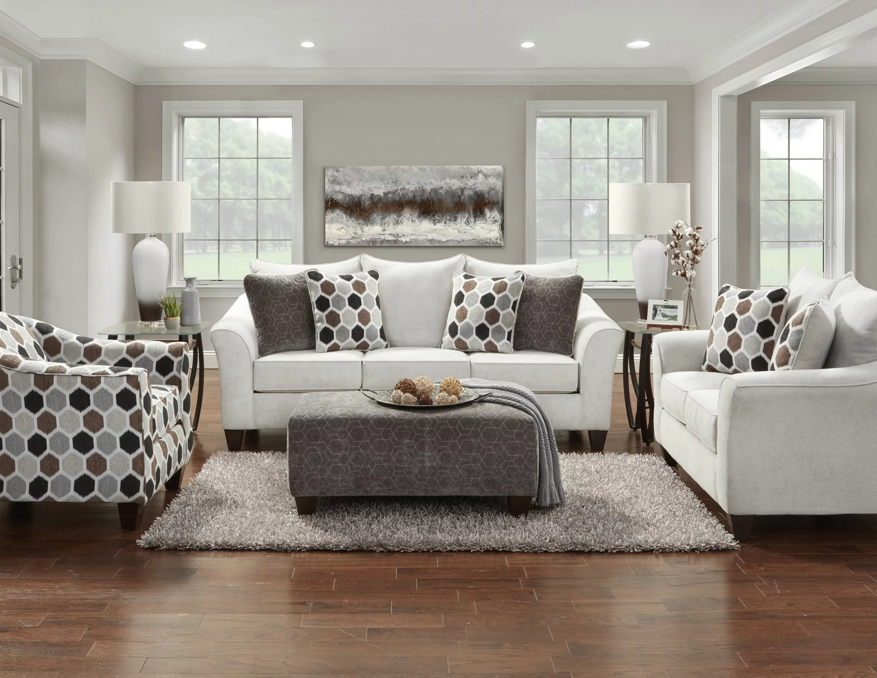 Roundhill Furniture Camero Fabric 4-Piece Living Room Set, Sliver