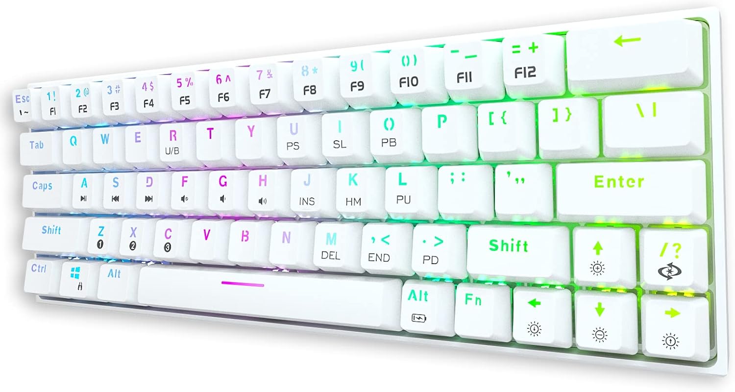DIERYA DK63 60% Keyboard with Dedicated Arrow Keys, Wireless Wired Mechanical Gaming Computer Keyboard True RGB LED Backlit Bluetooth 5.1 Programmable, Full Anti-Ghosting, 1900mAh Battery