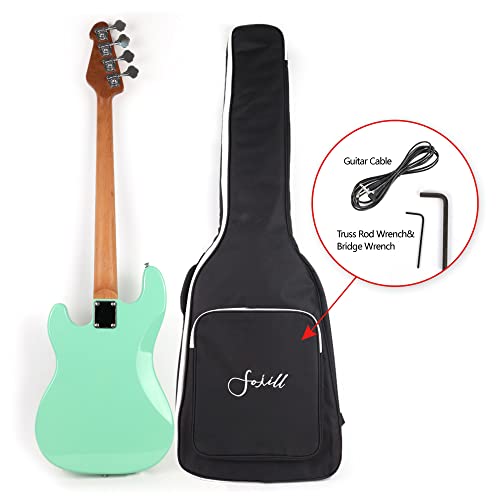 Full Size Standard Electric Bass Guitar Four 4 String Right Hand Handed Basswood Body Roasted Canadian Maple Neck Genuine Rosewood Fretboard Fingerboard with Gig Bag (Black)
