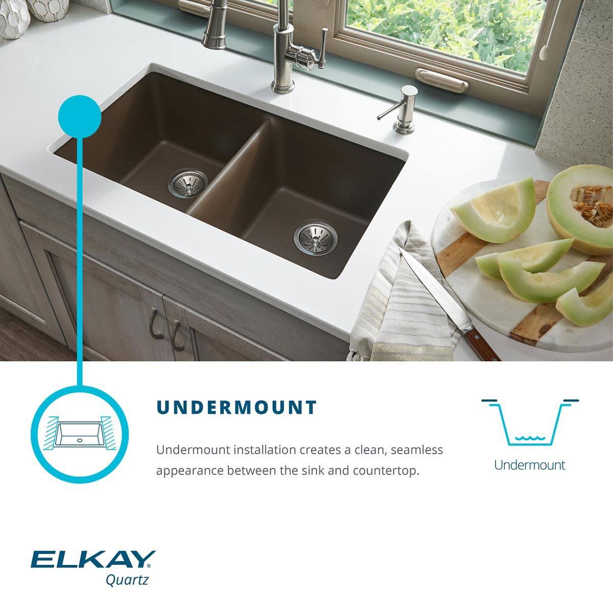 Elkay ELGUS3322RGY0 Quartz Classic Single Bowl Undermount Sink, Dusk Gray