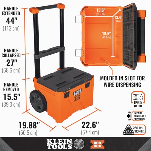 Klein Tools 54802MB MODbox Rolling Toolbox, Modular Tool Storage System with Side Mounting, 10-Inch Rubber Wheels, Removable Handle