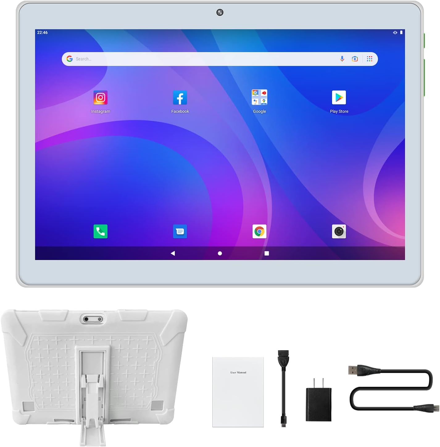 10" HD Touchscreen Tablet, Android 10 Octa-core Processor 32GB Storage Tablets, 4G Phone Call, 6000mAh Battery, Dual Camera, WiFi, Bluetooth with PC Silicone Bracket Case