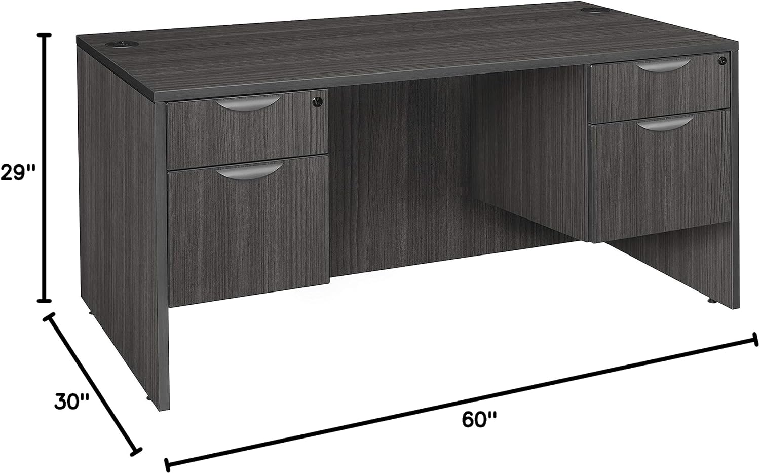 Regency Legacy Double Pedestal Desk with Four Drawers, 60", Ash Grey