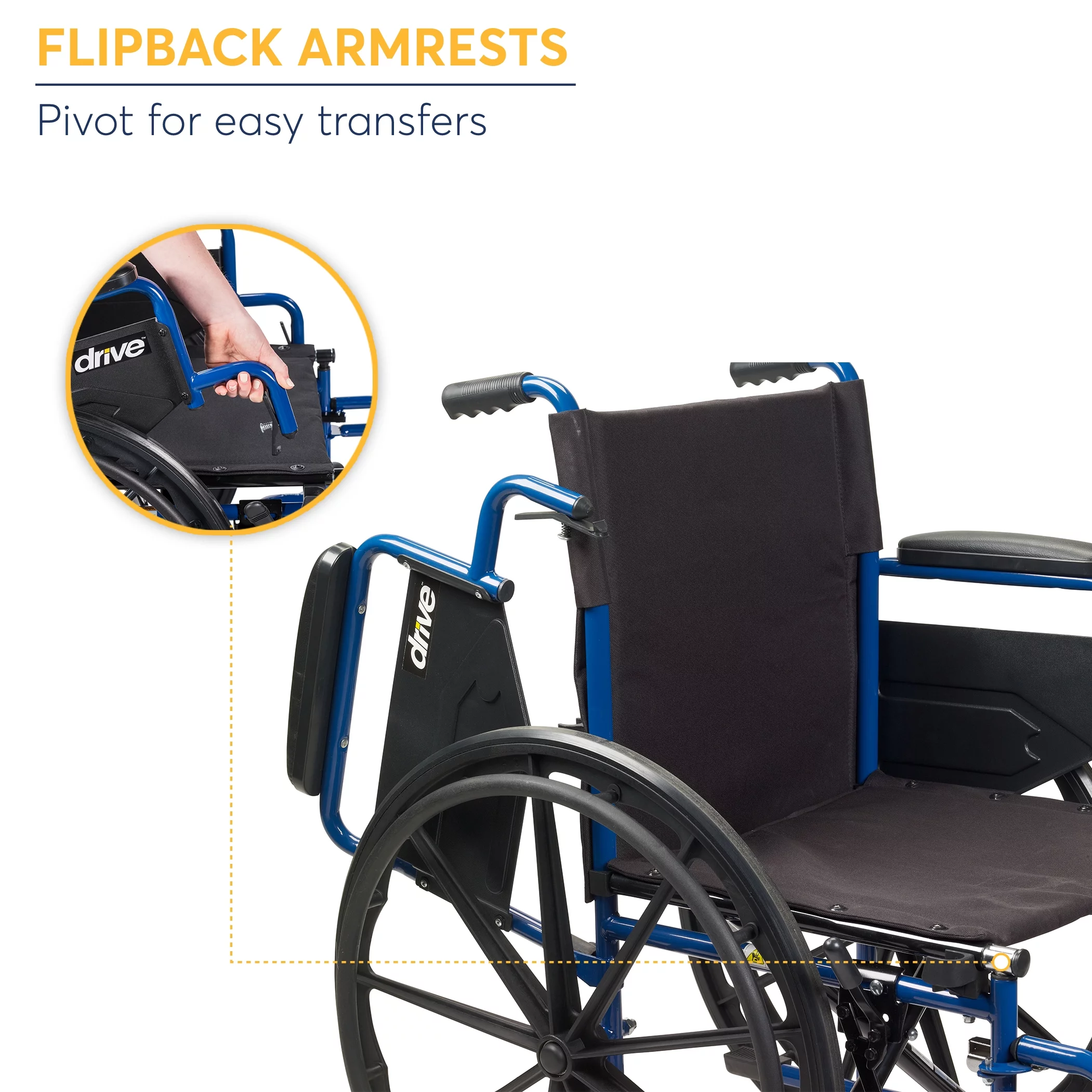 Drive Medical Blue Streak Wheelchair with Flip Back Desk Arms, Elevating Leg Rests, 20" Seat