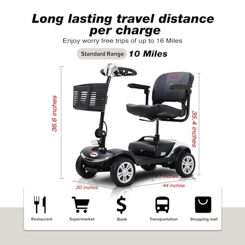 4 Wheel Foldable Electric Mobility Scooter for Seniors, 300 lbs Compact Heavy Duty Mobile, Long Range Power Extended Battery with Thickened Seat and Front LED Light for Travel, Elder, Adults (Blue)