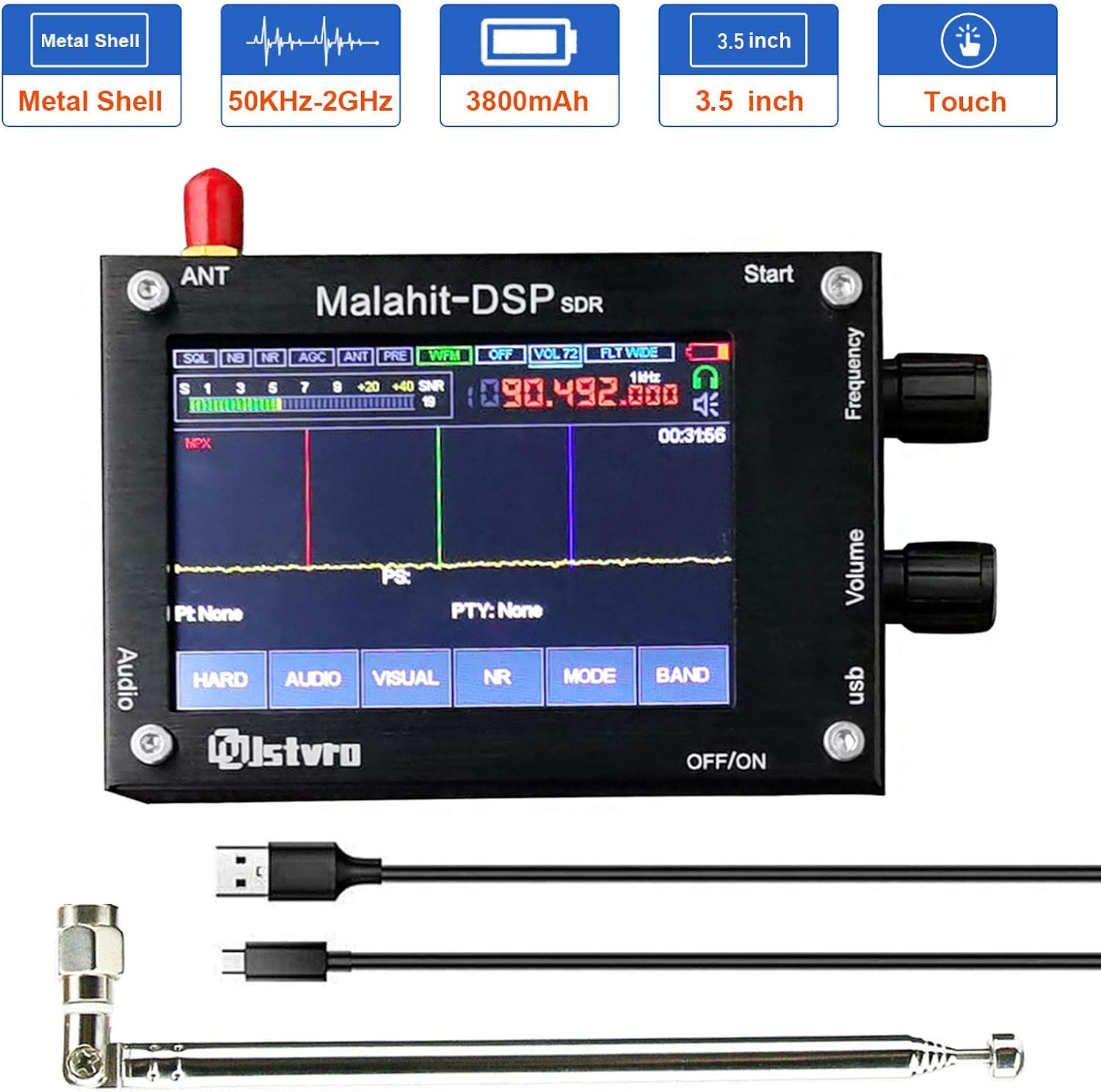 New 1.10b 3.5" 50KHz-2000MHz Malahit DSP SDR Receiver,Malachite DSP SDR Receiver,Malahit SDR Shortwave Radio Receiver, Aluminum Alloy