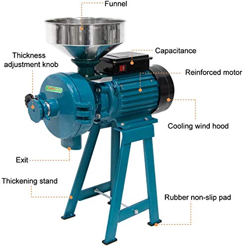 Grain Mills, Upgraded 3000W Wet Dry Cereals Grinder Electric Grain Grinder Corn Mill Heavy Duty 110V Commercial Grain Grinder Machine Rice Corn Grain Coffee Wheat Feed Mill Flour Mill with Funnel