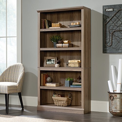Sauder 5 Tier Book Shelf Wooden Bookcase Multipurpose Bookshelf for Home Office, Living Room, in Chalked Chestnut