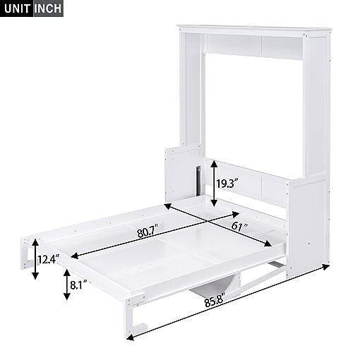 Queen Size Murphy Bed Wall Bed with a Storage Shelf, Space-Saving Wall Bed for Multipurpose Guest Room or Home Office - Gray