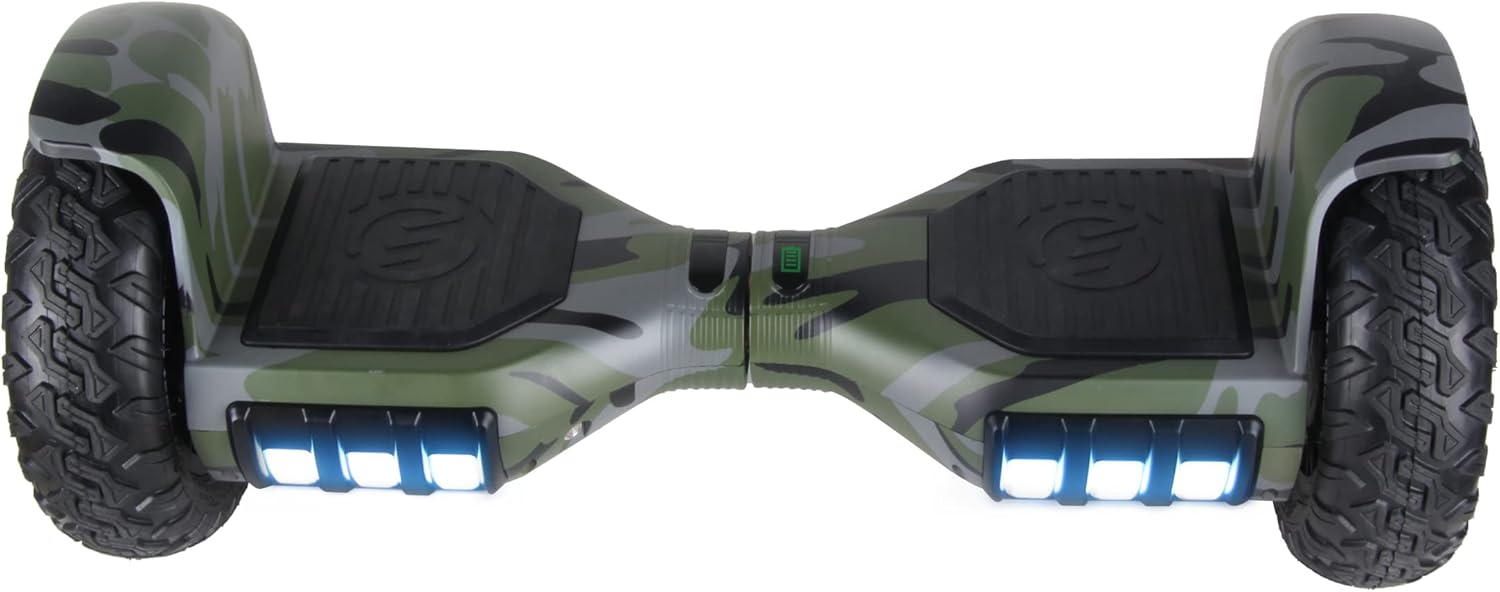 RIDE SWFT Sonic Hoverboard Self Balancing All Terrain Scooter,10” Off Road Tires, Top Speed of 9 mph, 8 Mile Distance, LED Lights, Bluetooth Speakers, 27 Point Safety Inspection, Camo