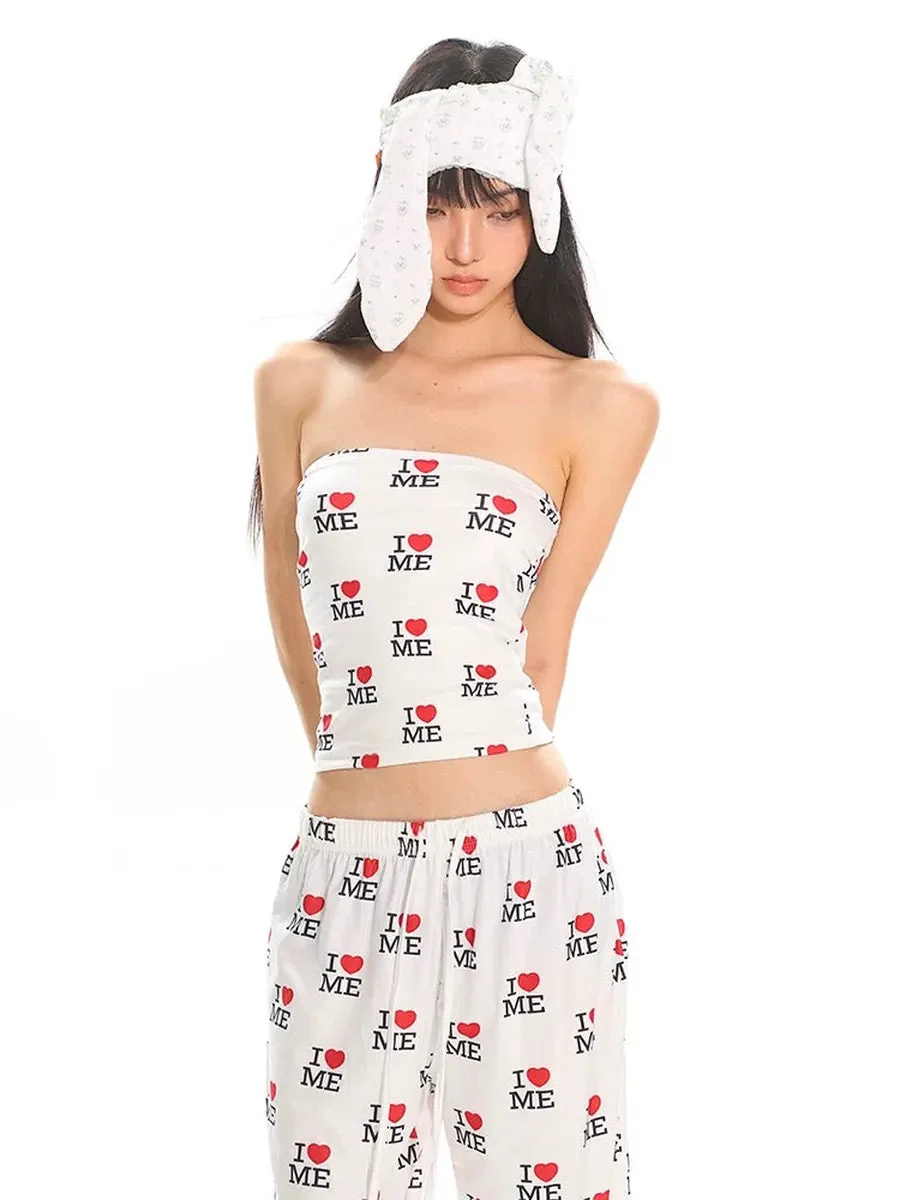 'Love Me' Y2k Streetstyle Elastic Waistband Pants & Top Set