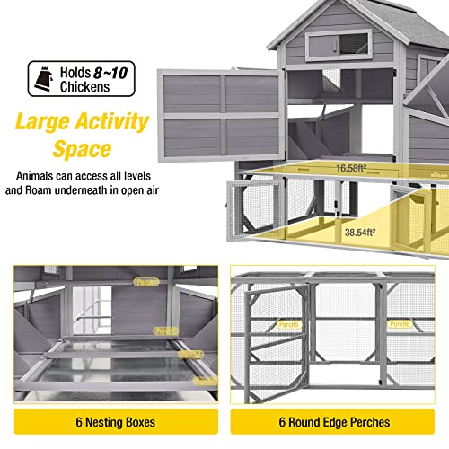 Aivituvin Extra Large 137in Chicken Coop for 8-10 Chickens,Outdoor Wooden Hen House Poultry Cage Large Run with 6 Nesting Boxes, 6 Perches