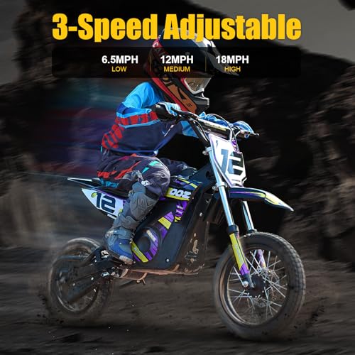 KOOZ HP112E 36V 1000W Electric Dirt Bike for Kids, 3 Speed Modes Teen Electric Motorcycle Up to 18 MPH & 15 Miles Long-Range, Dual Suspension & Disc Brake, 16" Sturdy Tire for Kids Teenagers, Orange