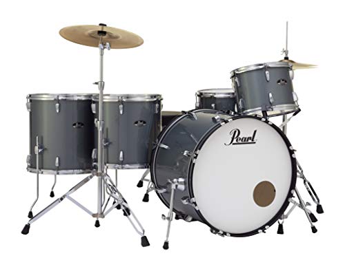Pearl Roadshow Drum Set 4-Piece Complete Kit with Cymbals and Stands, Charcoal Metallic (RS584C/C706)