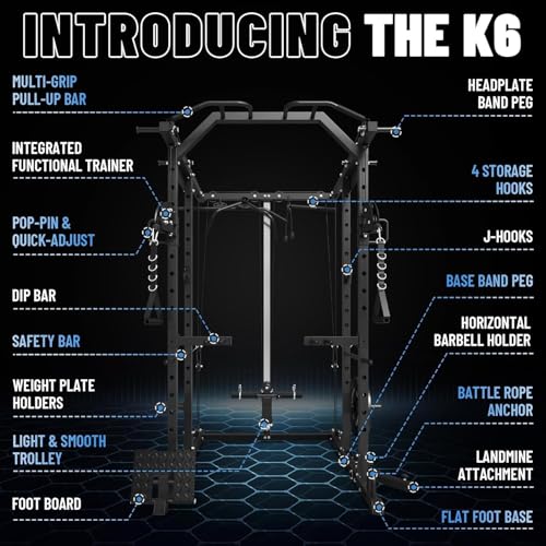 Mikolo Power Cage, Power Rack with Cable Crossover System, 1500LBS Squat Rack with LAT Pull Down System, Workout Cage with Pulley System for Fitness Home Gym