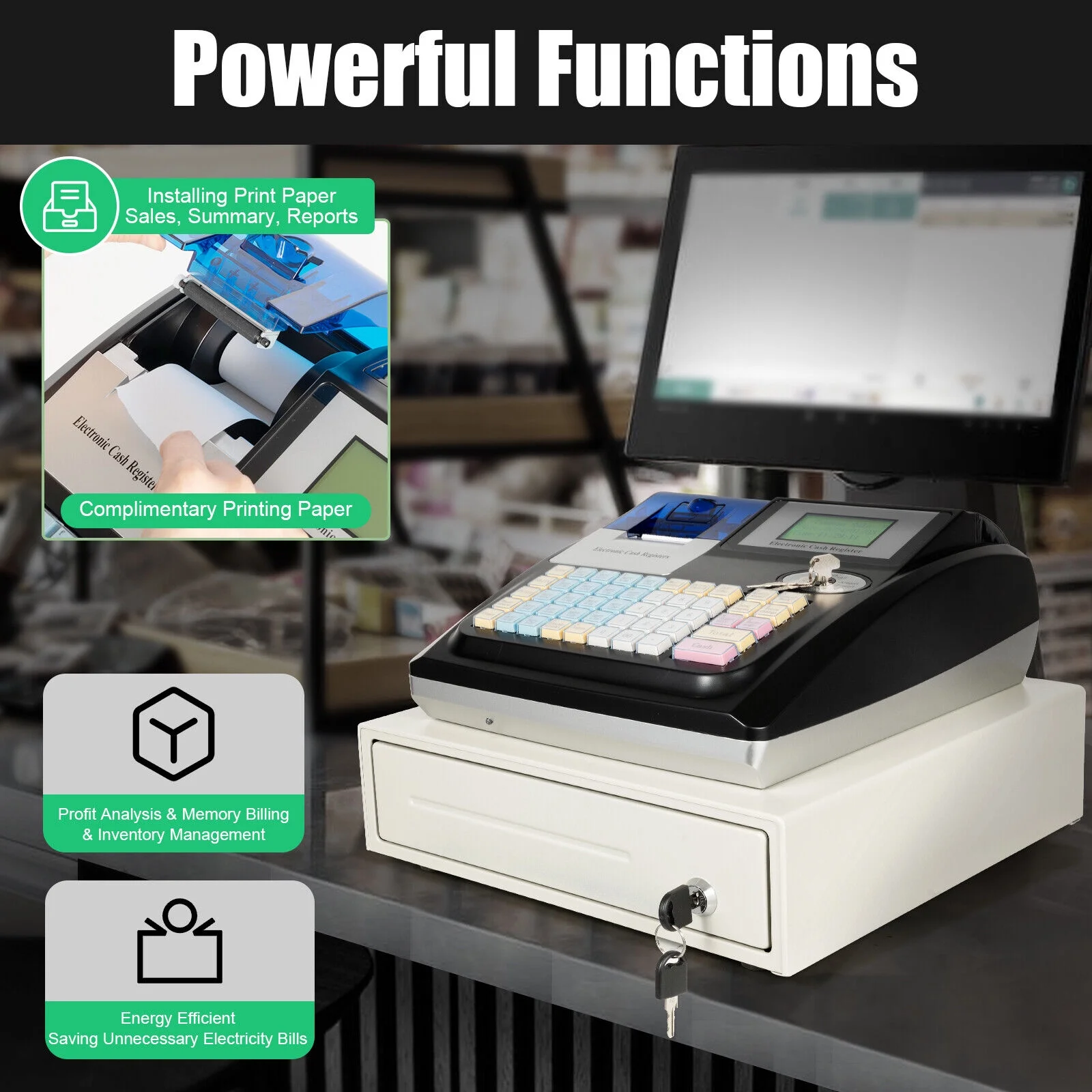 Electronic Cash Register POS System 48 Key for Supermarket Retail Restaurant