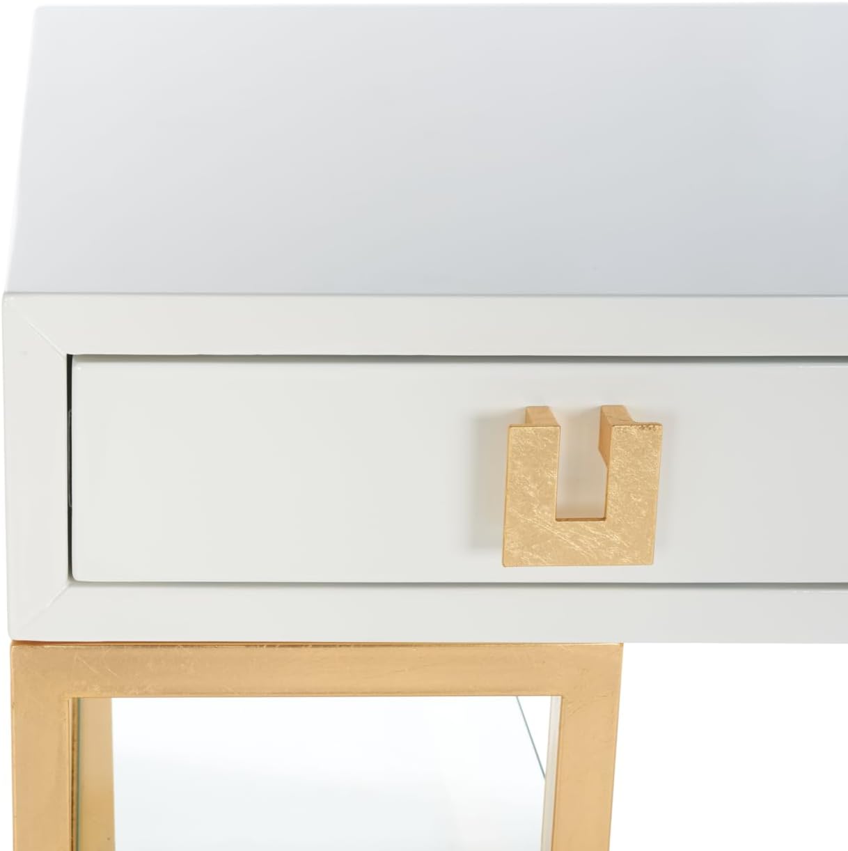 Safavieh Couture Home Office Neria Glam White Lacquer and Gold Leaf 3-drawer Writing Desk