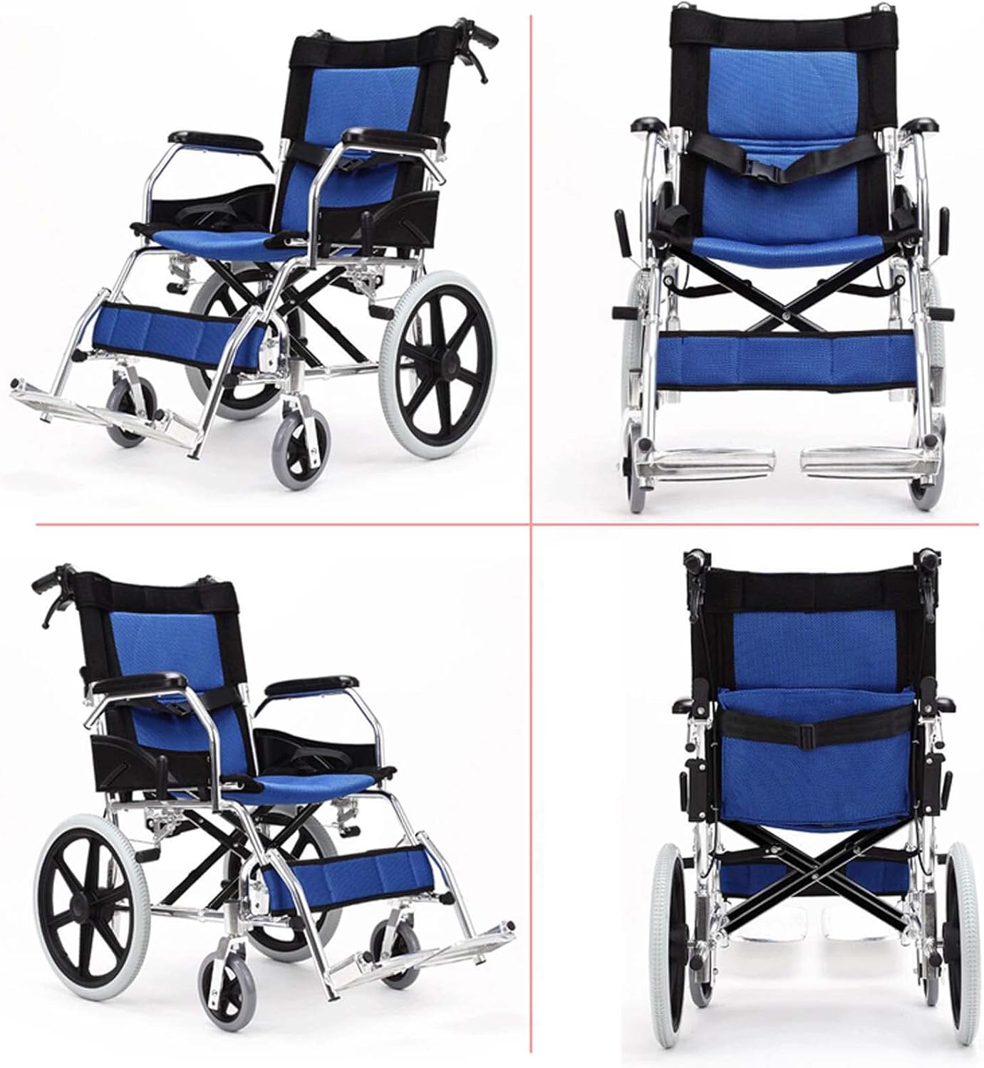 Lightweight Transport Wheelchair with Handbrakes, Folding Transport Chair for Adults with Swing-Away Footrest,Foldable Wheel Chair and Lightweight Folding Wheelchair for Storage and Travel,16 in Rear