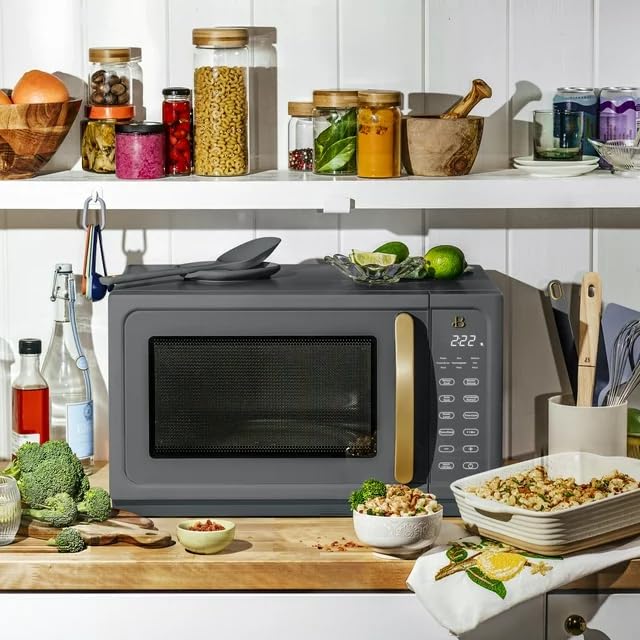 Beautiful 1.1 Cu ft 1000 Watt, Sensor Microwave Oven, Touch-Activated Display, 15 Convenient Pre-Set Functions by Drew Barrymore (Gray)