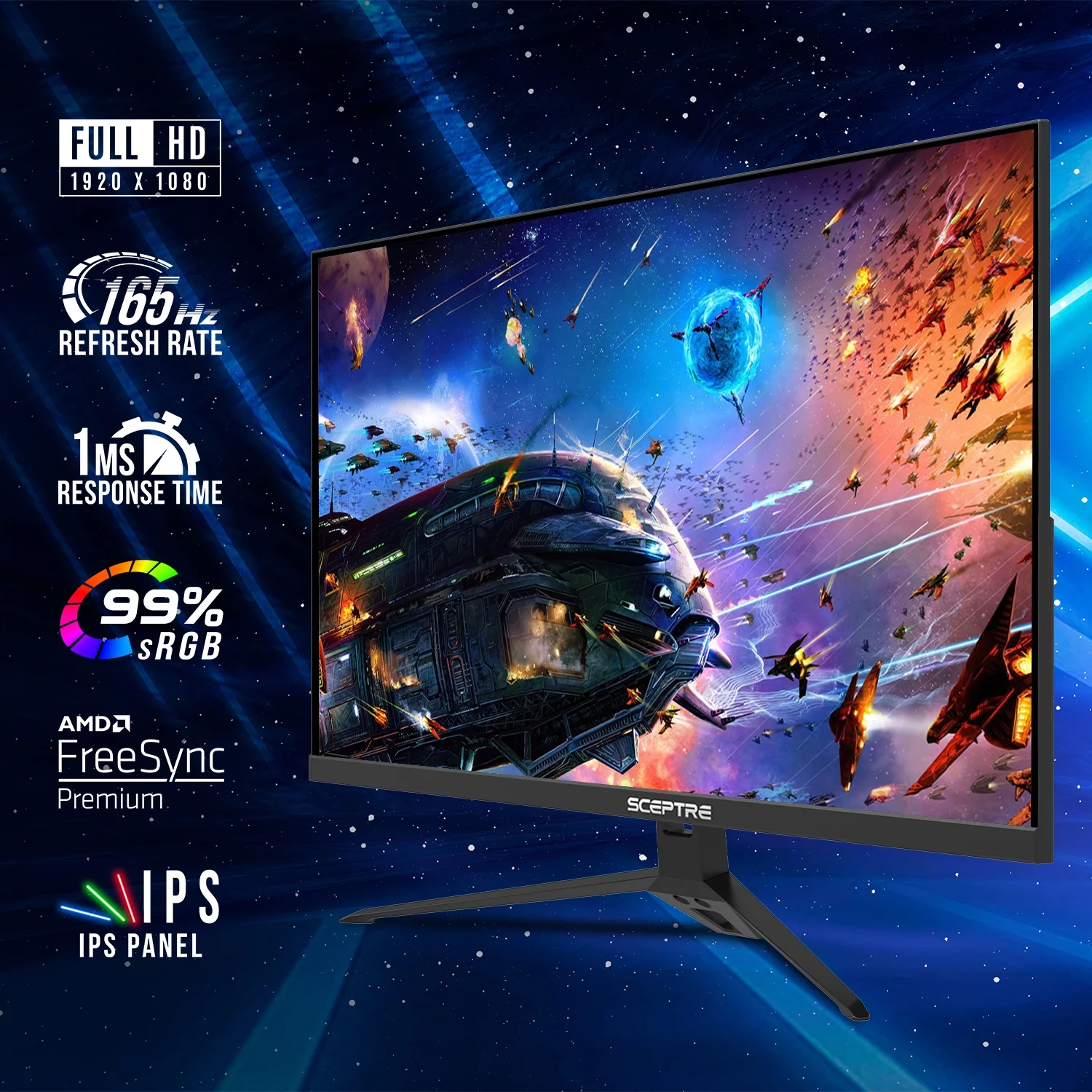 Sceptre 27-inch IPS Gaming Monitor up to 165Hz DisplayPort HDMI 300 Lux 99% sRGB Build-in Speakers, Machine Black (E278B-FPT168)