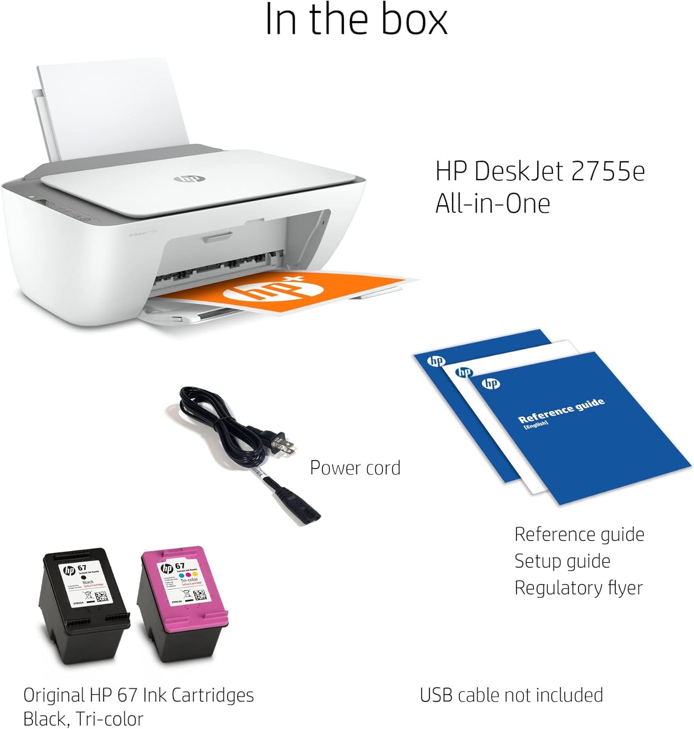 HP DeskJet 2755e Series Wireless Inkjet All-in-One Color Printer - Print Copy Scan - Mobile Printing - USB Connectivity - Up to 5.5 PPM - Up to 4800 x 1200 DPI Print Resolution + HDMI Cable