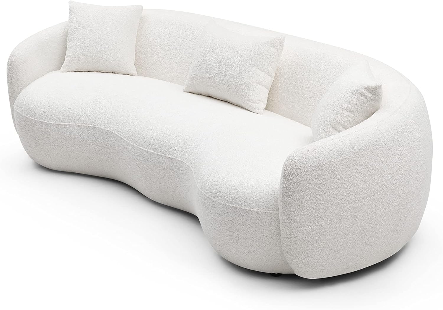 Unique Curved Sofa,Modern Boucle Upholstered Cloud Couch with 3 Throw Pillows, 4-Seat Teddy Fleece Leisure Sectional Sofa&Couch Lounge Chaise for Living Room, Office, Apartment, Beige 93.6"