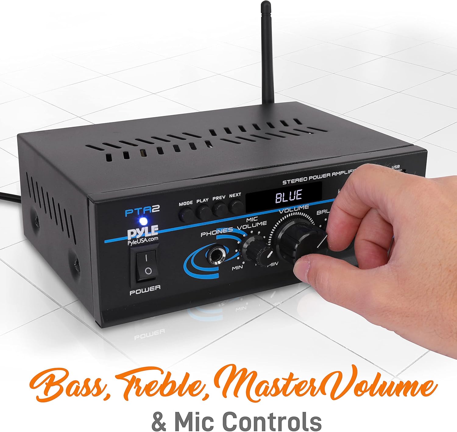 Pyle Home Audio Power Amplifier System - 2X40W Bluetooth Mini Dual Channel Mixer Sound Stereo Receiver Box w/ AUX, Mic Input - For Amplified Speakers, PA, CD Player, Theater via RCA, Studio Use - PTA2 Pack of 2