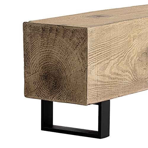 COSIEST Patio Log Bench, 48.4 x 11.8” Outdoor Bench, Rectangular MgO Garden Bench, Rustic Bench for Yard or Lawn, Light Oak