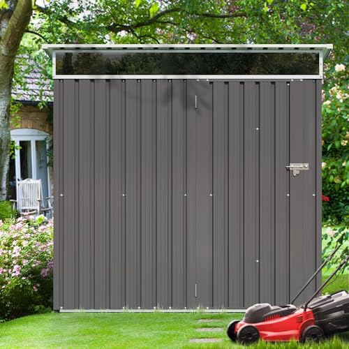 Shintenchi 5x3 FT Outdoor Storage Shed with Window, Outdoor Waterproof Storage Shed Metal Garden Shed with Lockable Single Door,Weather Resistant Tool Storage House Shed for Garden,Backyard,Slate Gray