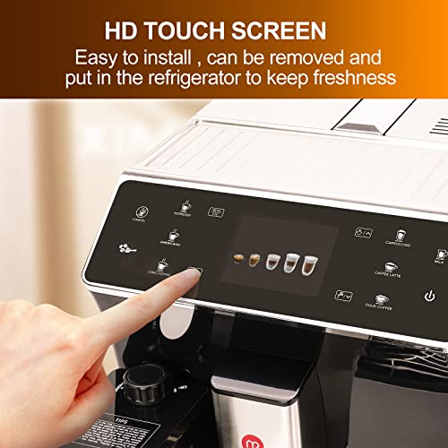 Mcilpoog Super Automatic Espresso Coffee Machine,Fully Automatic Espresso Machine With Grinder, Easy To Use Touch Screen Coffee Maker with Milk Frother.16 Coffee Recipes.(WS-203 Silver)