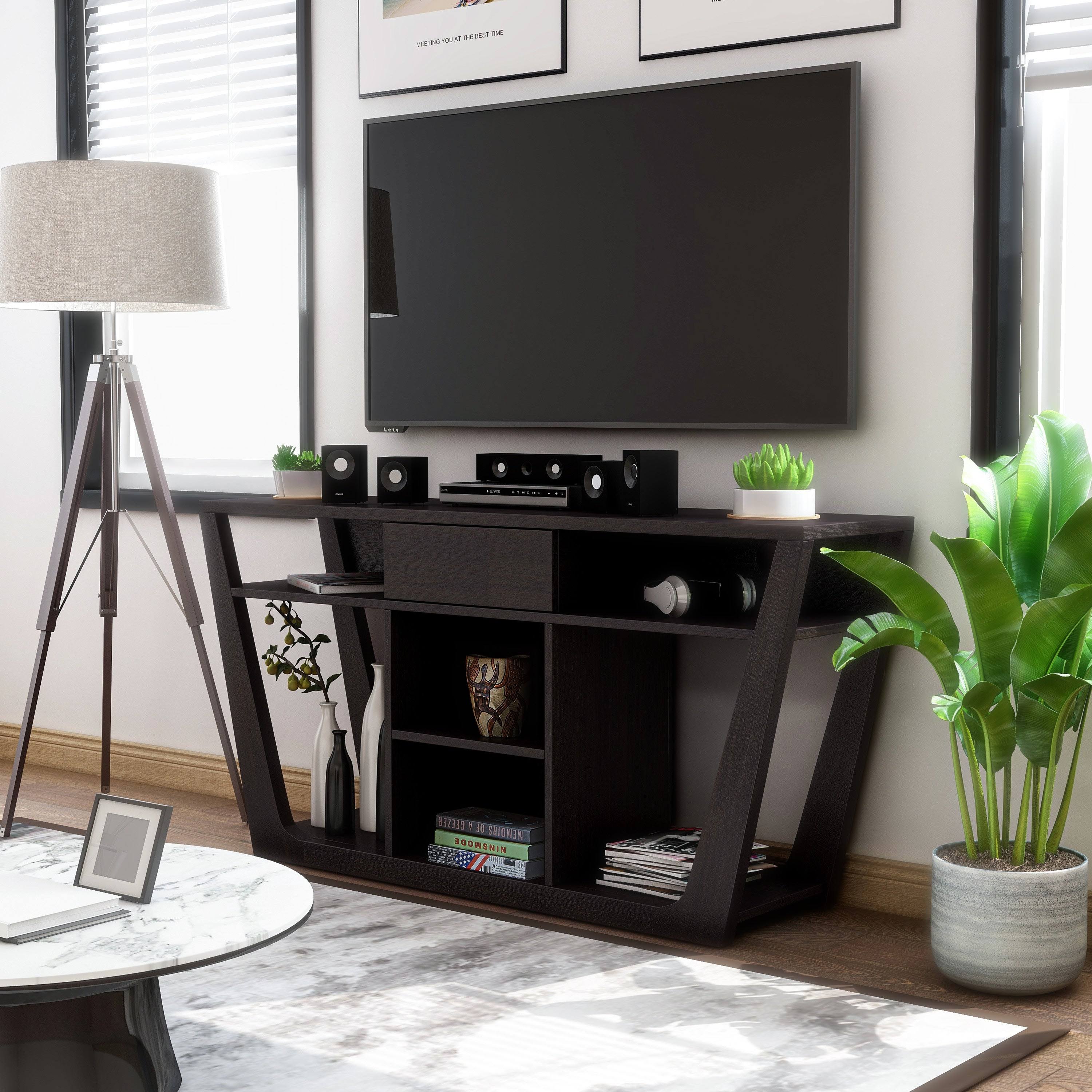 Furniture of America Dionte Modern 60-Inch Open-Shelf TV Stand - White Oak