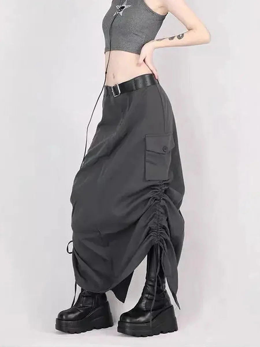 'Retrograde' Grunge Ruffled Split Midi Dress