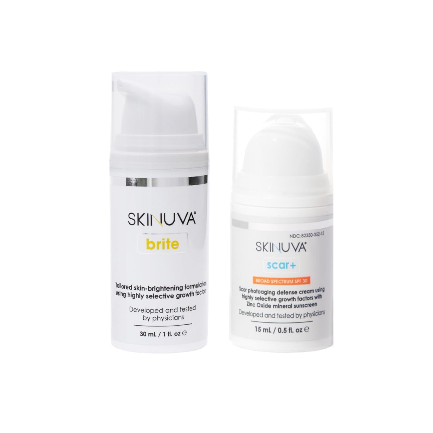 Skinuva® Next Generation Scar+ SPF 30 Cream (0.5oz) Brite Dark Spot Treatment (1oz)| Advanced Scar Removal + Skin Brightening Cream | Formulated with Highly Selective Growth Factors