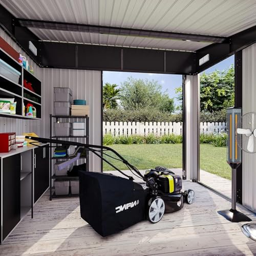 8'x4' Shed Galvanized Steel Storage Sheds with Triple Doors Weatherproof Outdoor Utility Sheds, Dual Lock Lean to Shed with Sloped Roof for Mower, Bike, Generator, Garden Tools (Black)